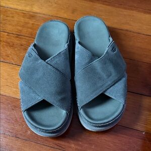 UGG Olive Suede Slide Sandals